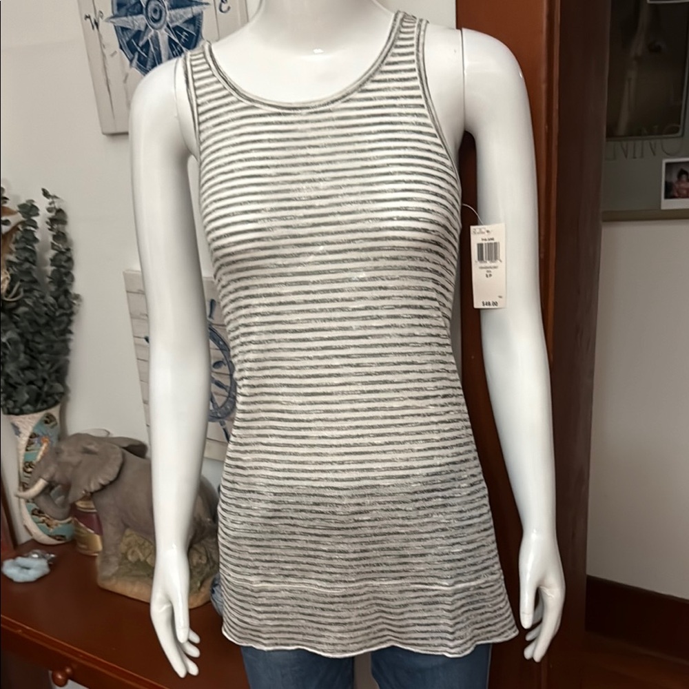 NWT Style&Co size small sheer Striped Gray Sleeveless Top